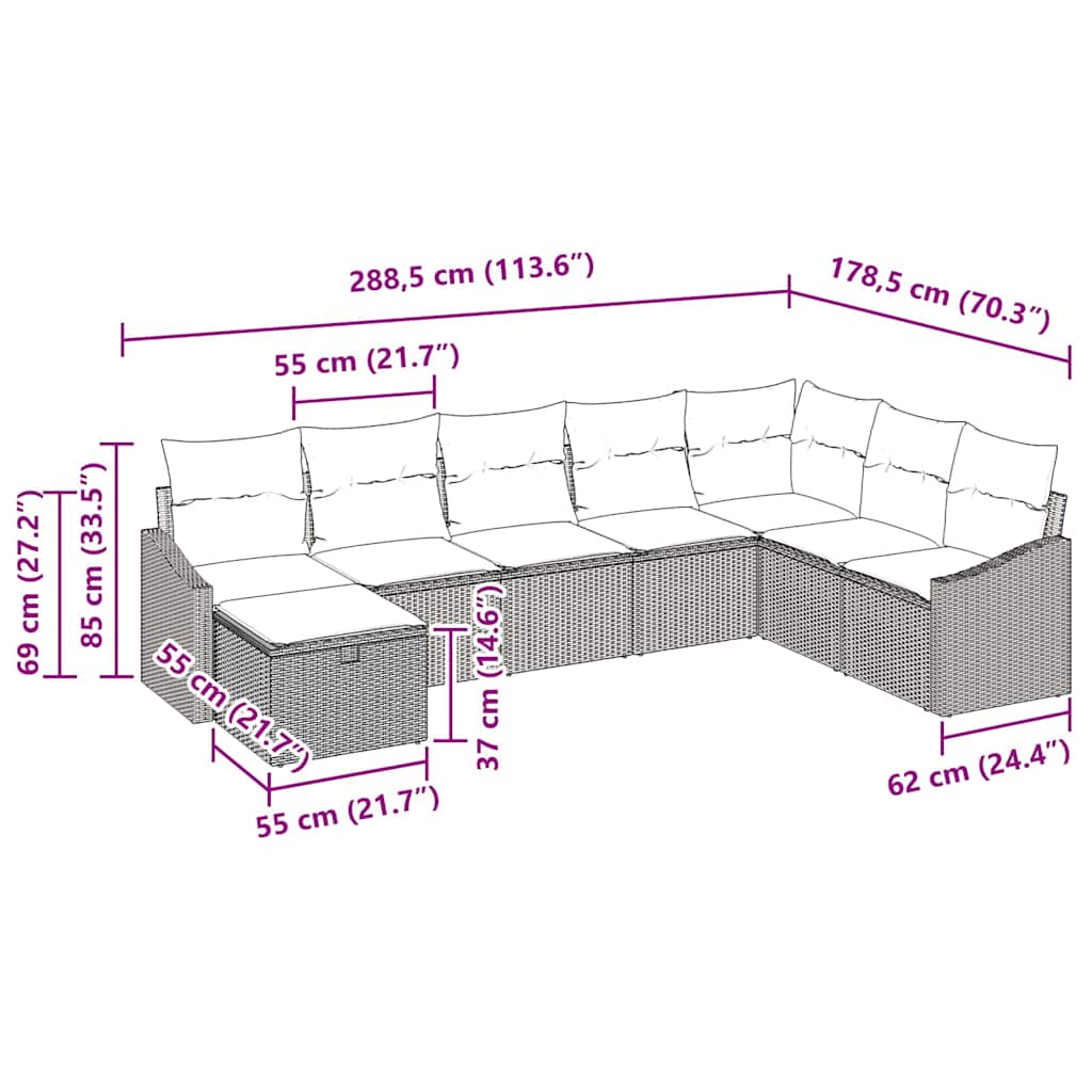 Garten-Sofa-Set mit Kissen 8 pcs Grau Poly Rattan