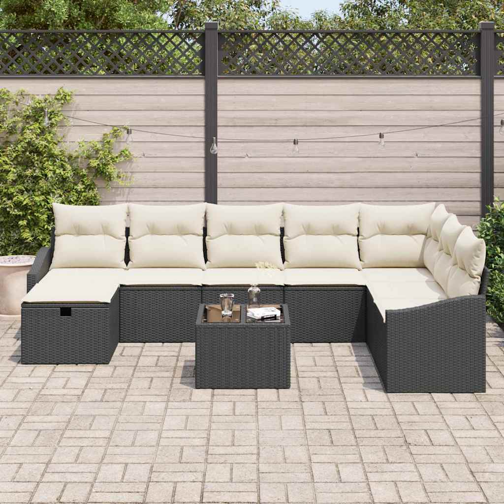 Gartensofa-set mit Kissen mit Speicher 9 pcs Poly-Rattan