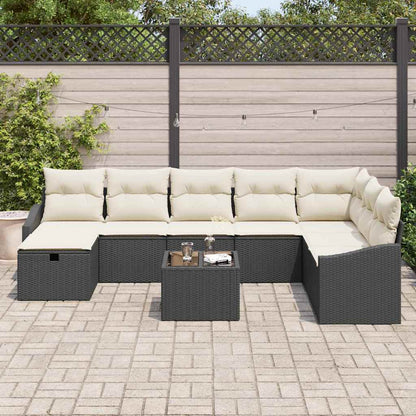 Gartensofa-set mit Kissen mit Speicher 9 pcs Poly-Rattan