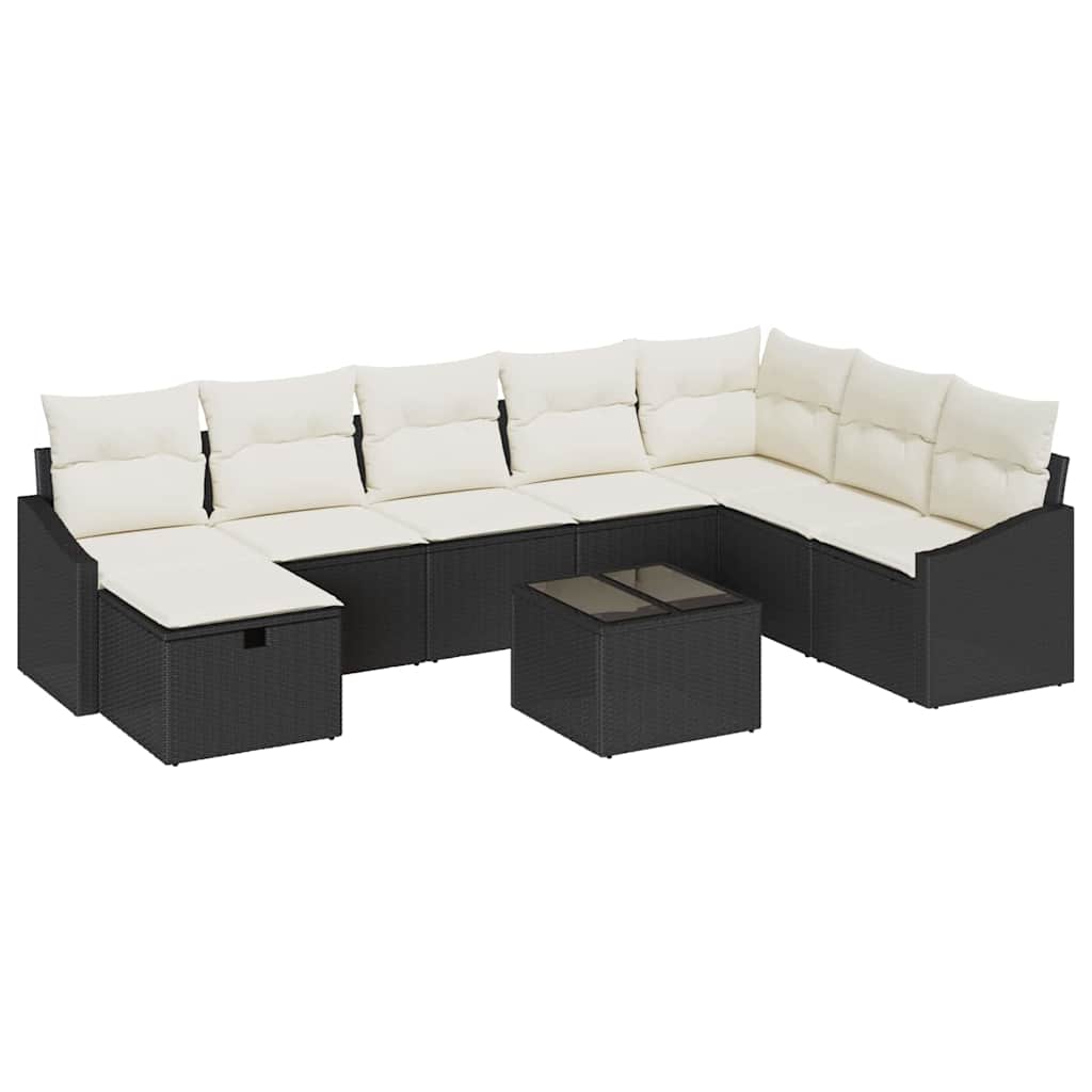Gartensofa-set mit Kissen mit Speicher 9 pcs Poly-Rattan