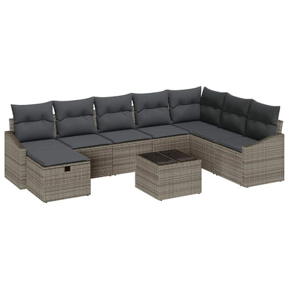 Gartensofa-set mit Kissen mit Speicher 9 pcs Poly-Rattan