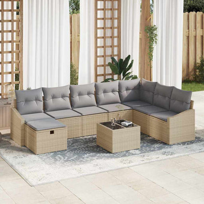 Garten-Sofa-Set mit Kissen 9 pcs Beige Poly Rattan