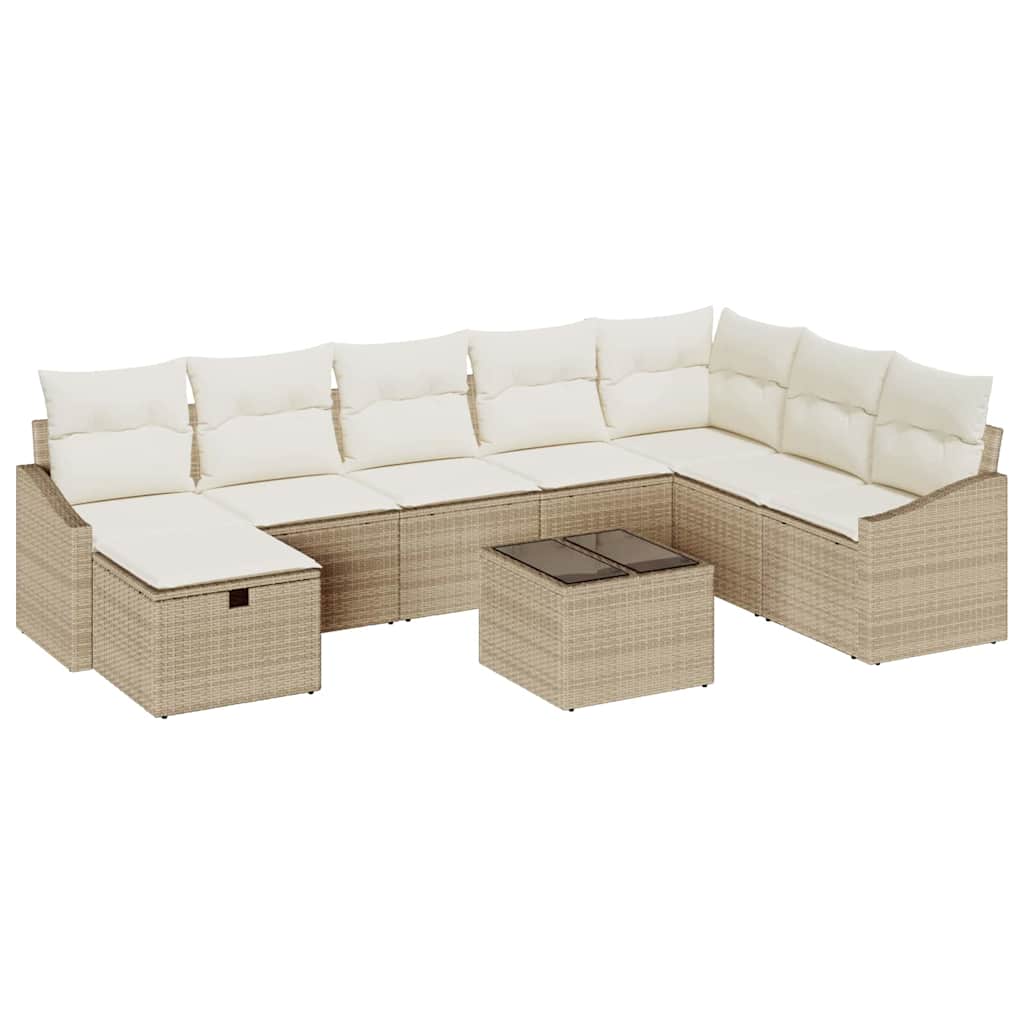 Gartensofa-set mit Kissen mit Speicher 9 pcs Poly-Rattan