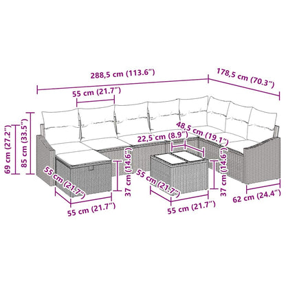 Gartensofa-set mit Kissen mit Speicher 9 pcs Poly-Rattan