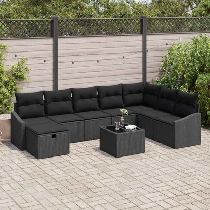 Garten-Sofa-Set mit Kissen 9 pcs Schwarz Poly Rattan