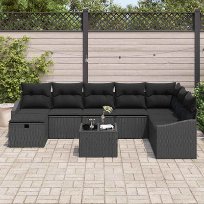 Garten-Sofa-Set mit Kissen 9 pcs Schwarz Poly Rattan