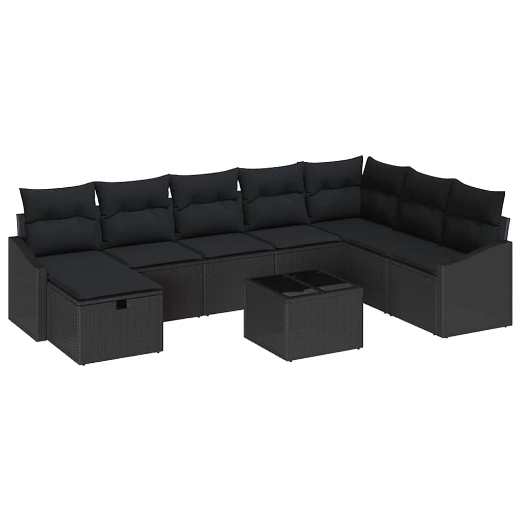 Garten-Sofa-Set mit Kissen 9 pcs Schwarz Poly Rattan