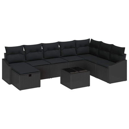 Garten-Sofa-Set mit Kissen 9 pcs Schwarz Poly Rattan