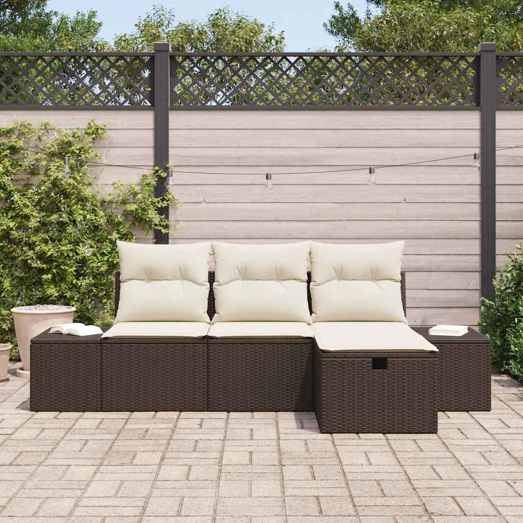 Garten-Sofa-Set mit Kissen 4 pcs Braun Poly Rattan