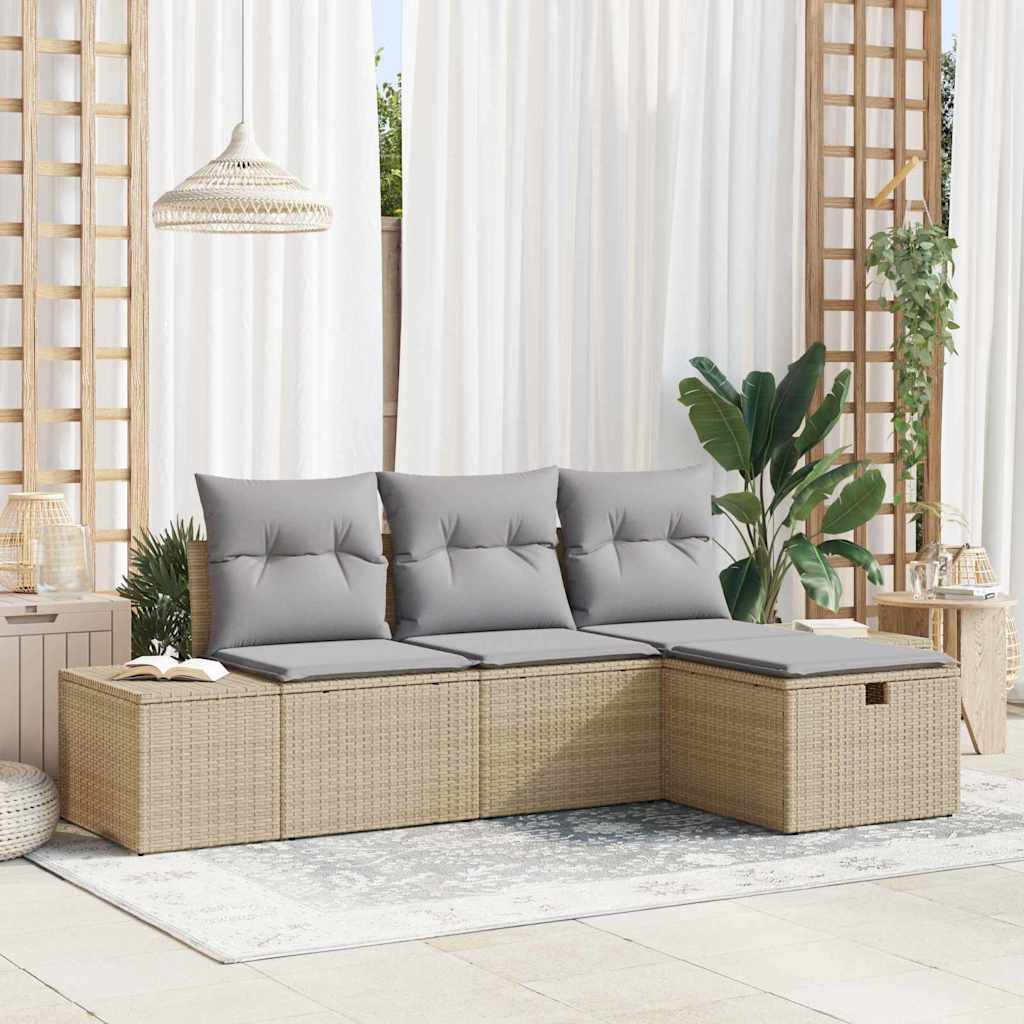 Garten-Sofa-Set mit Kissen 4 pcs Beige Poly Rattan