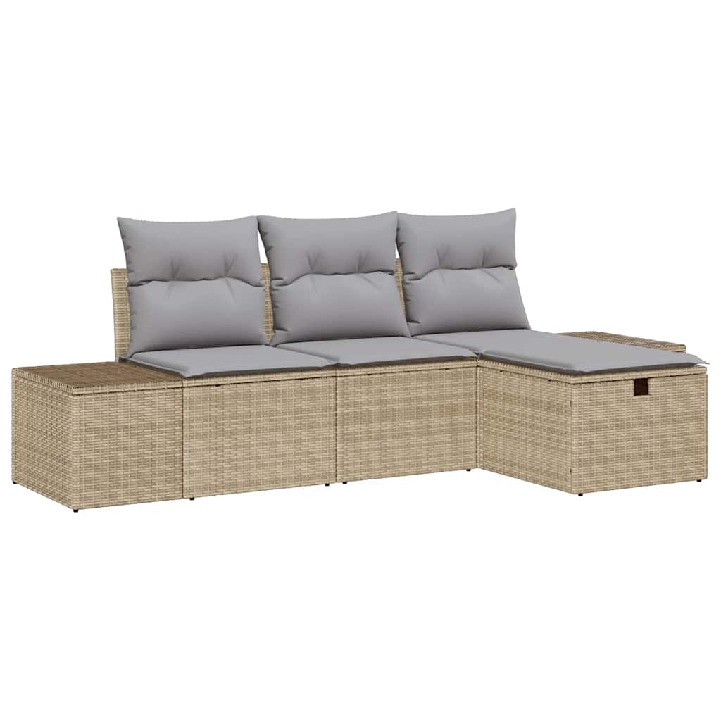 Garten-Sofa-Set mit Kissen 4 pcs Beige Poly Rattan