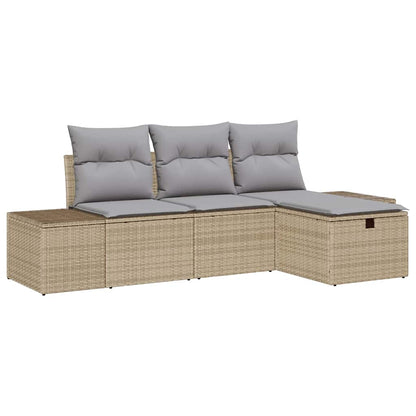 Garten-Sofa-Set mit Kissen 4 pcs Beige Poly Rattan