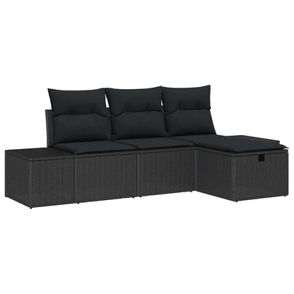 Garten-Sofa-Set mit Kissen 4 pcs Schwarz Poly Rattan