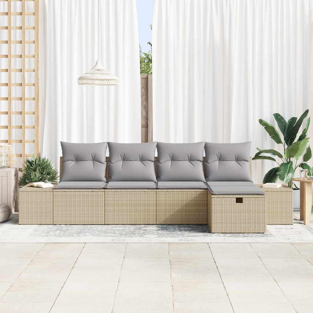 Gartensofa-set mit Kissen 5 pcs Beige Poly-Rattan