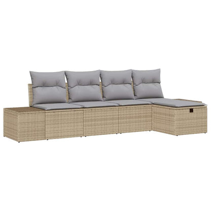Gartensofa-set mit Kissen 5 pcs Beige Poly-Rattan