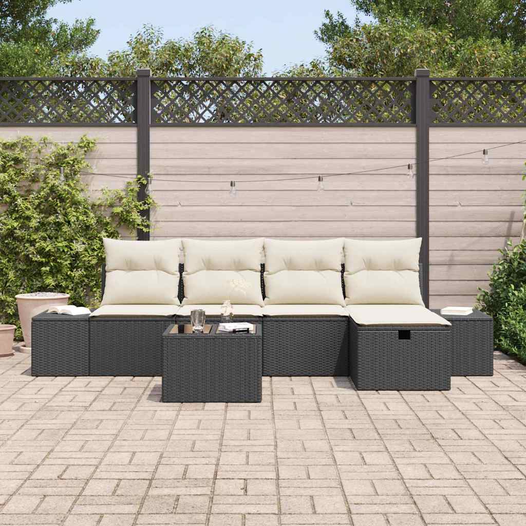 Gartensofa-set mit Kissen 6 pcs Schwarz Poly-Rattan