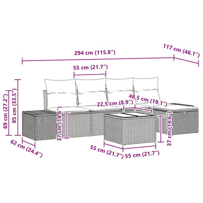 Gartensofa-set mit Kissen 6 pcs Schwarz Poly-Rattan