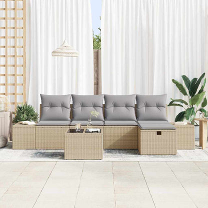 Gartensofa-set mit Kissen 6 pcs Beige Poly-Rattan