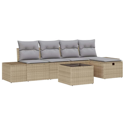 Gartensofa-set mit Kissen 6 pcs Beige Poly-Rattan