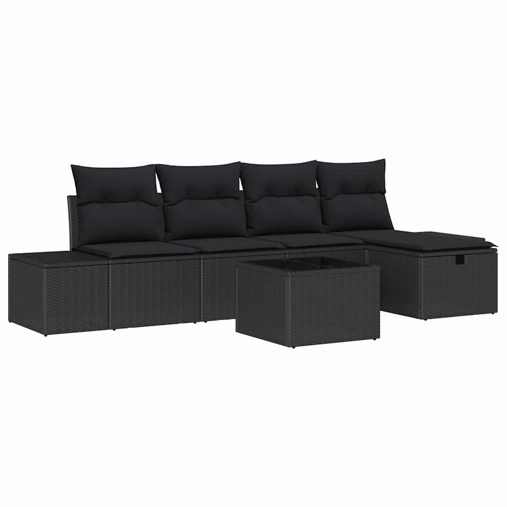 Gartensofa-set mit Kissen 6 pcs Schwarz Poly-Rattan