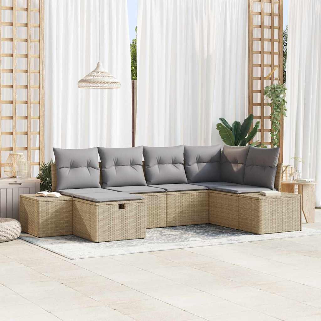 Gartensofa-set mit Kissen 6 pcs Beige Poly-Rattan