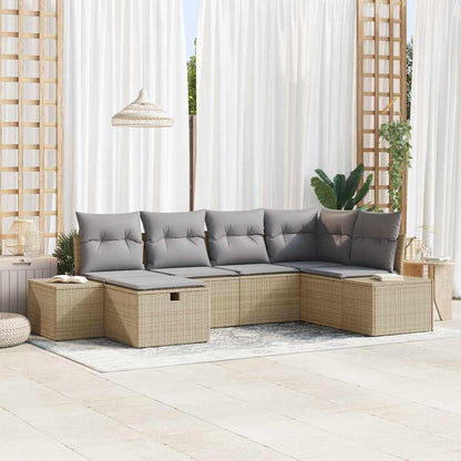 Gartensofa-set mit Kissen 6 pcs Beige Poly-Rattan