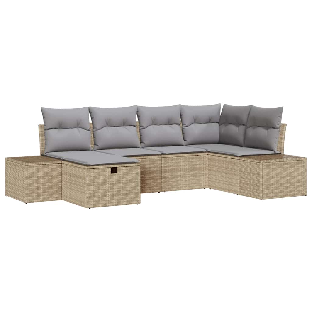 Gartensofa-set mit Kissen 6 pcs Beige Poly-Rattan