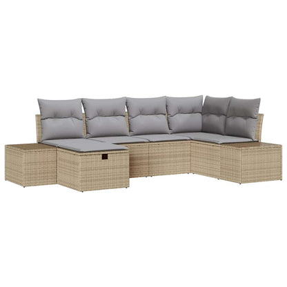 Gartensofa-set mit Kissen 6 pcs Beige Poly-Rattan