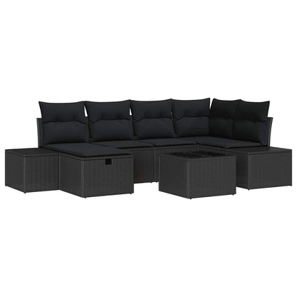 Gartensofa-set mit Kissen 7 pcs Schwarz Poly-Rattan