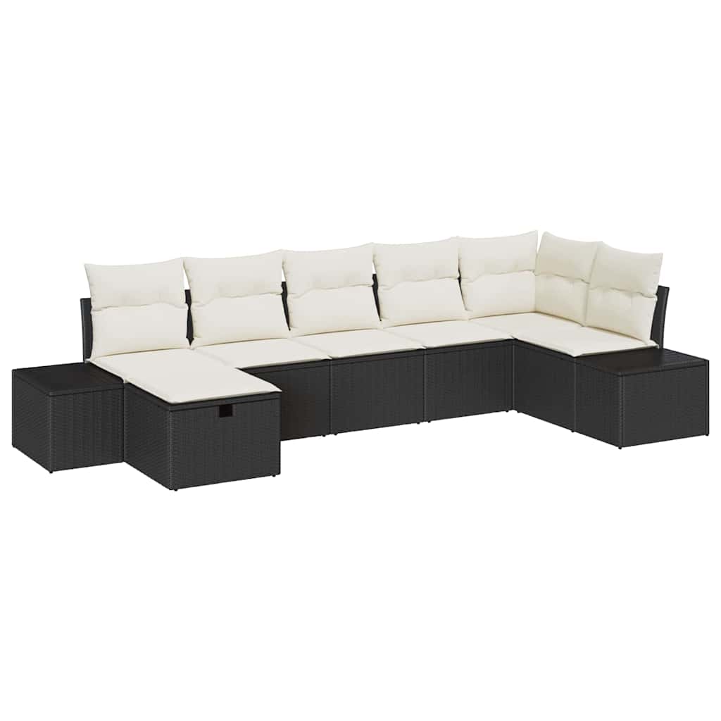 Gartensofa-set mit Kissen 7 pcs Schwarz Poly-Rattan
