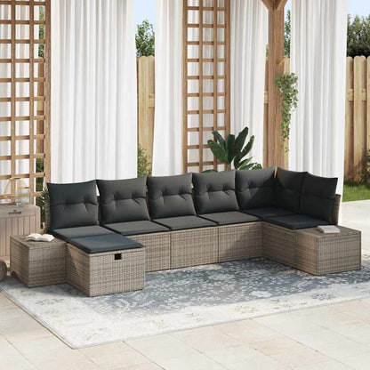 Gartensofa-set mit Kissen 7 pcs Grau Poly-Rattan