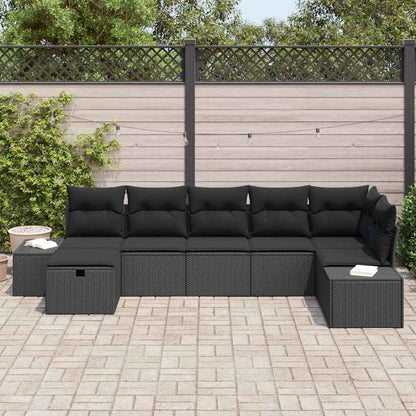 Gartensofa-set mit Kissen 7 pcs Schwarz Poly-Rattan