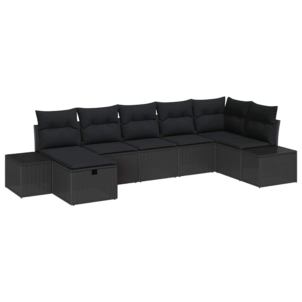 Gartensofa-set mit Kissen 7 pcs Schwarz Poly-Rattan