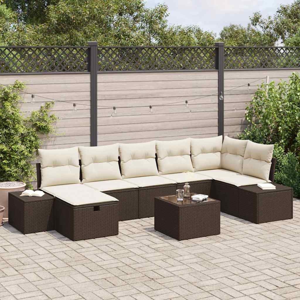 Gartensofa-set mit Kissen 8 pcs Braun Poly-Rattan