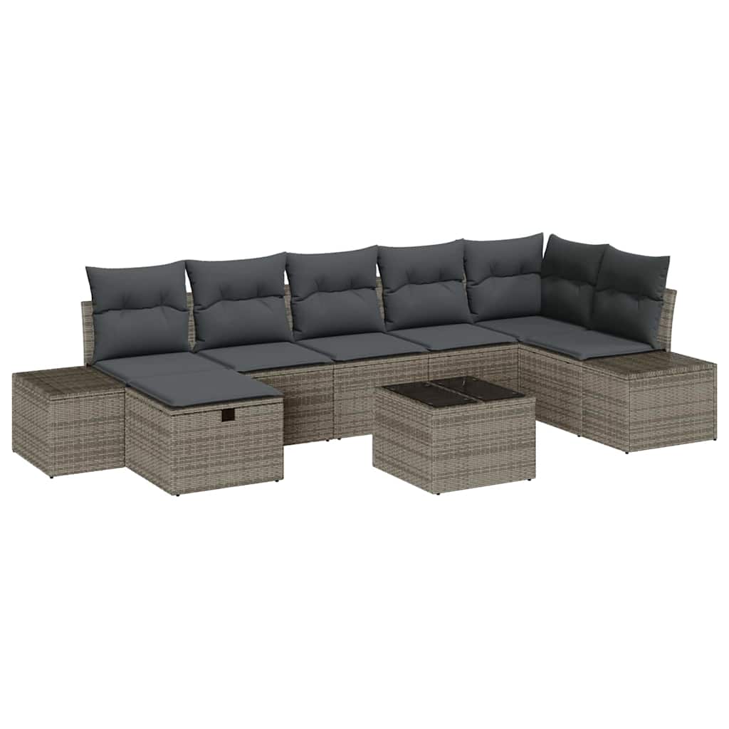 Gartensofa-set mit Kissen 8 pcs Grau Poly-Rattan