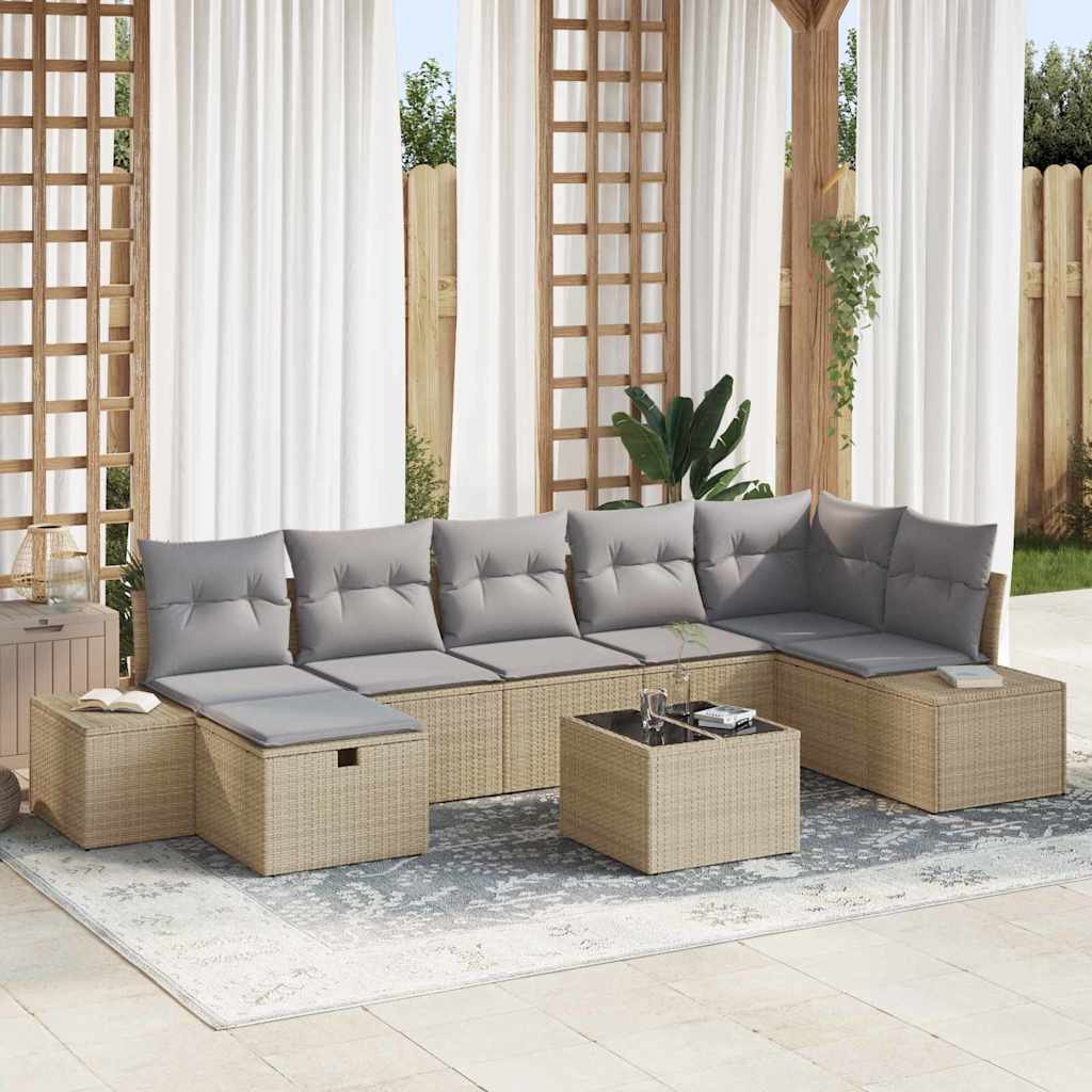 Gartensofa-set mit Kissen 8 pcs Beige Poly-Rattan