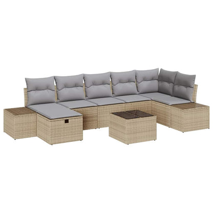 Gartensofa-set mit Kissen 8 pcs Beige Poly-Rattan