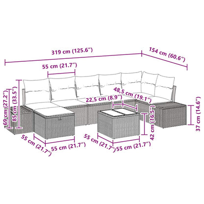 Gartensofa-set mit Kissen 8 pcs Beige Poly-Rattan