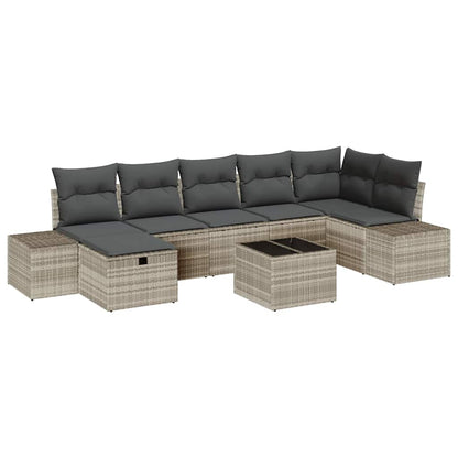 Gartensofa-set mit Kissen 8 pcs Hellgrau Poly-Rattan