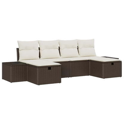 Gartensofa-set mit Kissen 6 pcs Braun Poly-Rattan