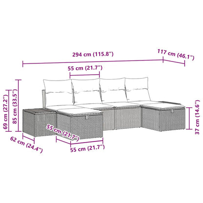 Gartensofa-set mit Kissen 6 pcs Braun Poly-Rattan