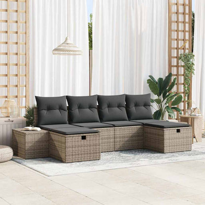Gartensofa-set mit Kissen 6 pcs Grau Poly-Rattan