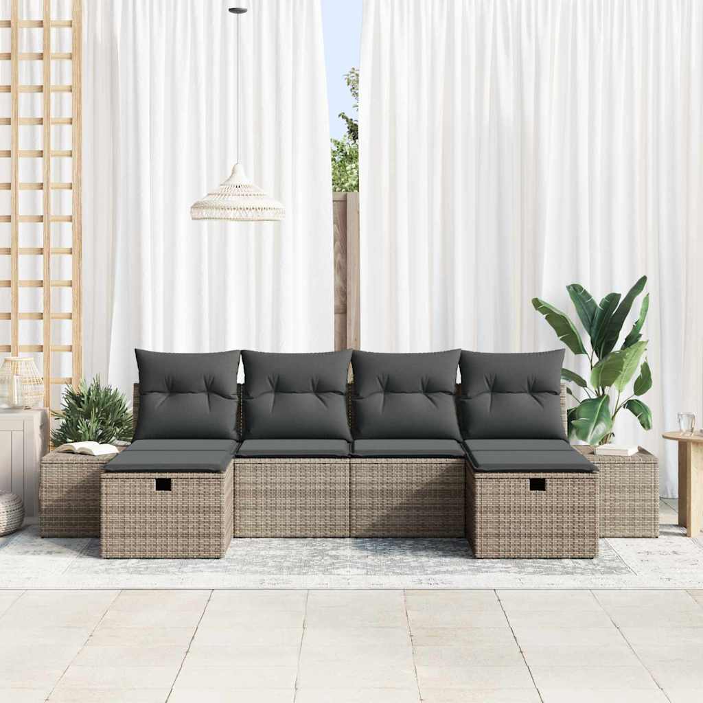 Gartensofa-set mit Kissen 6 pcs Grau Poly-Rattan