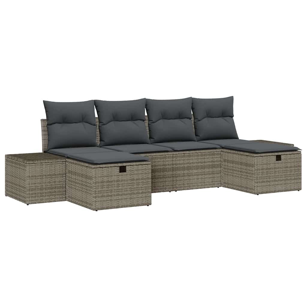 Gartensofa-set mit Kissen 6 pcs Grau Poly-Rattan