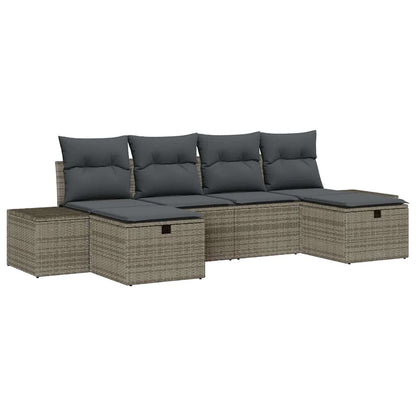 Gartensofa-set mit Kissen 6 pcs Grau Poly-Rattan