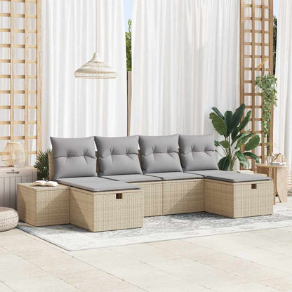 Gartensofa-set mit Kissen 6 pcs Beige Poly-Rattan