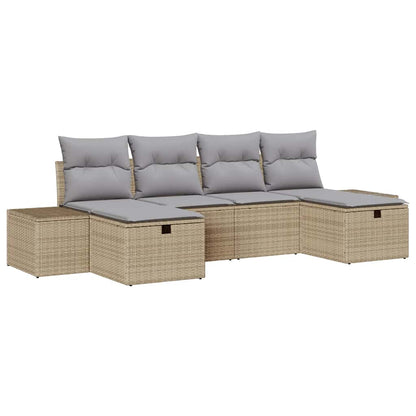 Gartensofa-set mit Kissen 6 pcs Beige Poly-Rattan