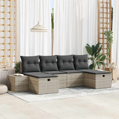 Gartensofa-set mit Kissen 6 pcs Hellgrau Poly-Rattan