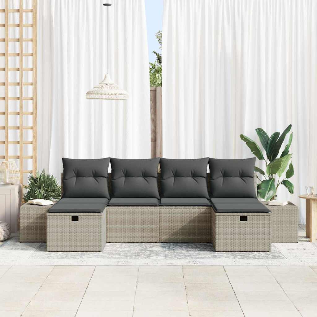 Gartensofa-set mit Kissen 6 pcs Hellgrau Poly-Rattan