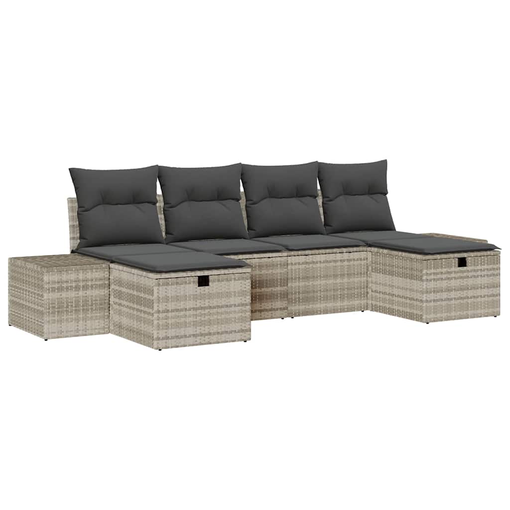 Gartensofa-set mit Kissen 6 pcs Hellgrau Poly-Rattan